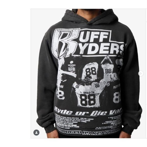 Ruff Ryders Hoodie Medium by KIY Vol1 Black Cotton Sweatshirt Hip Hop Streetwear - Picture 1 of 15